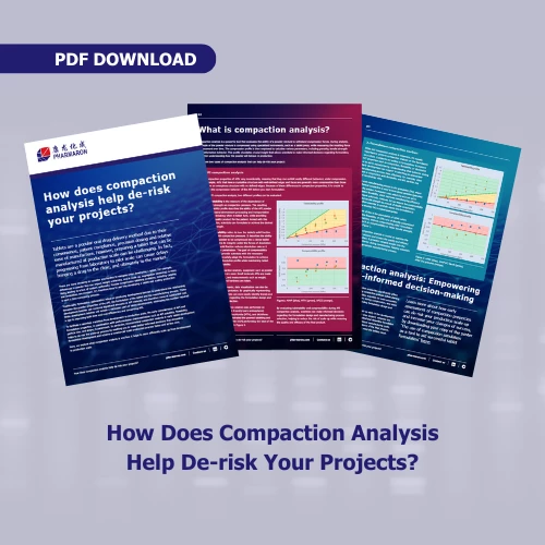 Flyer series highlighting the benefits of compaction analysis for de-risking projects, featuring detailed graphs and insights with a "PDF Download" prompt.