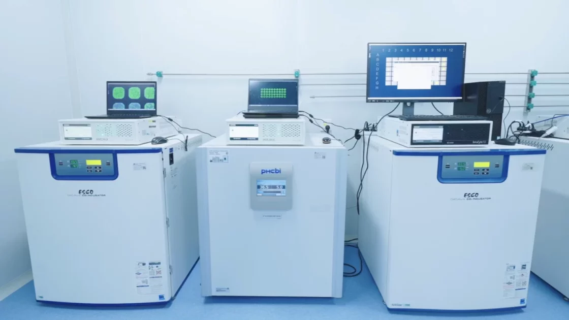 Three incucyte instruments are shown for conducting in vitro cancer assays.