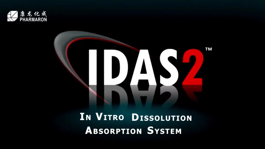 IDAS2 logo featuring bold white text with a red accent, highlighting "In Vitro Dissolution Absorption System," set against a dark background.